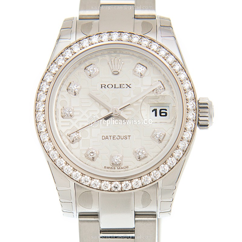 Luxurious Silver Dial Rolex Lady Datejust Replica in 18kt White Gold, Automatic Movement & Steel
