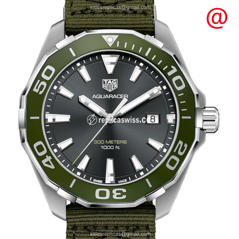 Luxurious Tag Heuer AQUARACER Replica in Stainless Steel, Gray Dial & Green Nylon Strap Watch