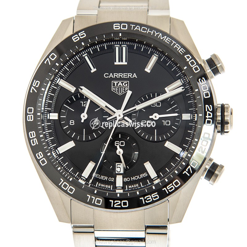 Luxurious Tag Heuer Carrera Replica in Stainless Steel Case, Automatic Movement, Black Dial