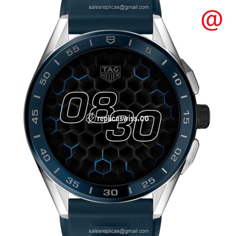Luxurious Tag Heuer SBG8A11 Replica with Black Intelligent LCD Dial Rubber Blue Strap Watch