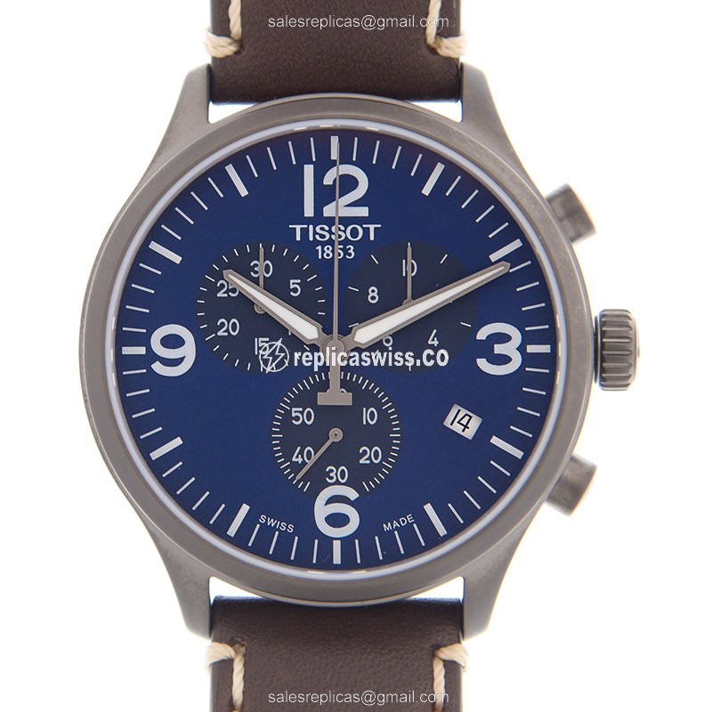 Luxurious Tissot Chrono XL Replica in Stainless Steel, Blue Dial & Leather Strap Watch