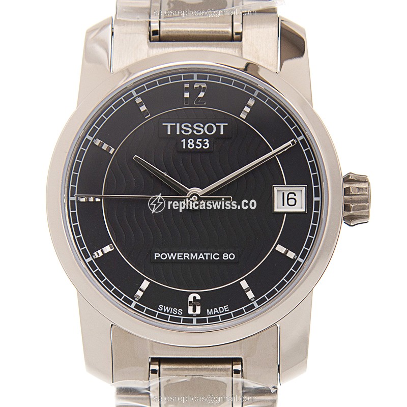 Luxurious Tissot T-Classic Black Dial Automatic Titanium Case Silver Clasp Replica Watch