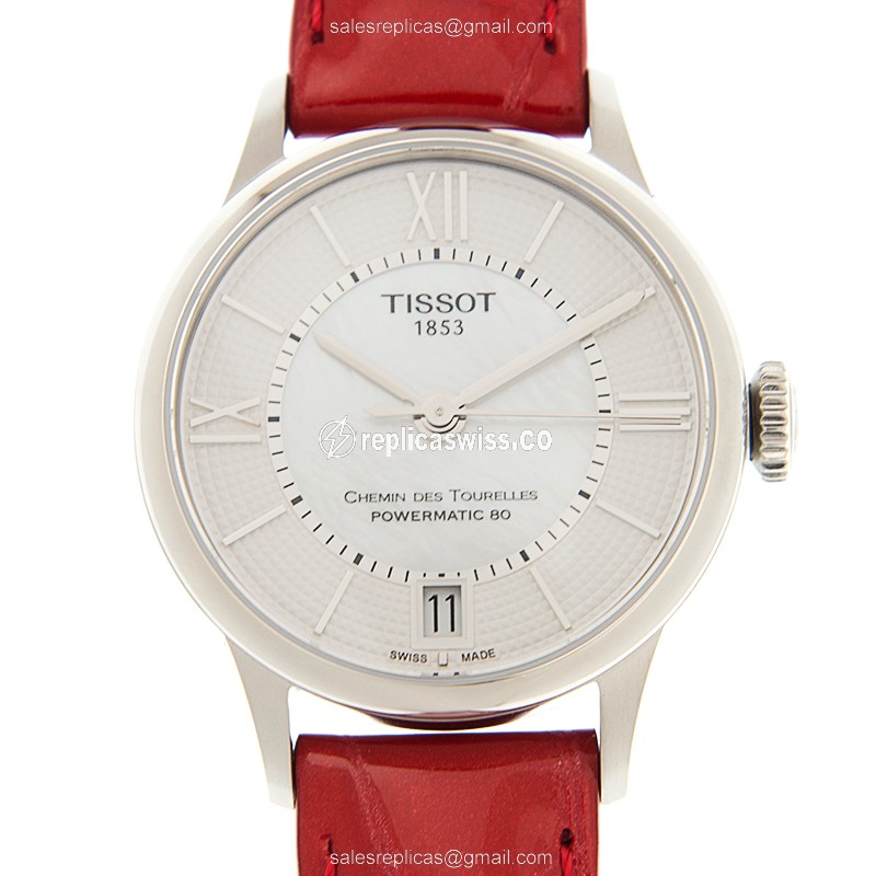 Luxurious Tissot T-CLASSIC Replica, Automatic White Dial & Red Leather Strap Watch