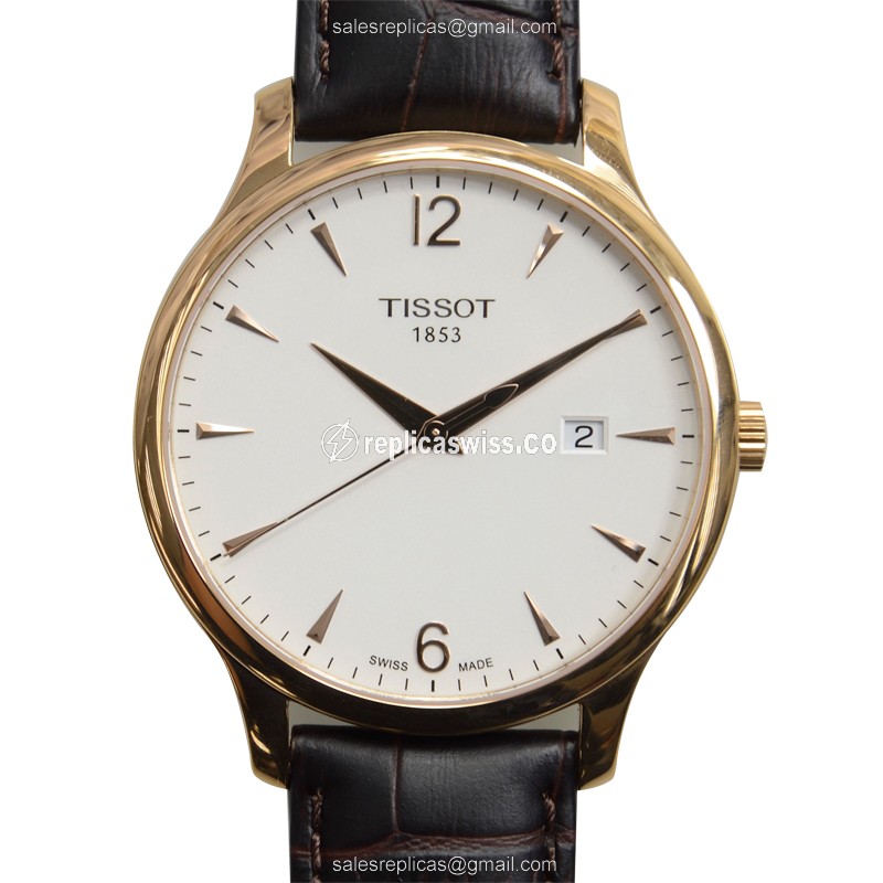 Luxurious Tissot T-Classic Replica in Stainless Steel & White Dial, Genuine Leather Strap Watch