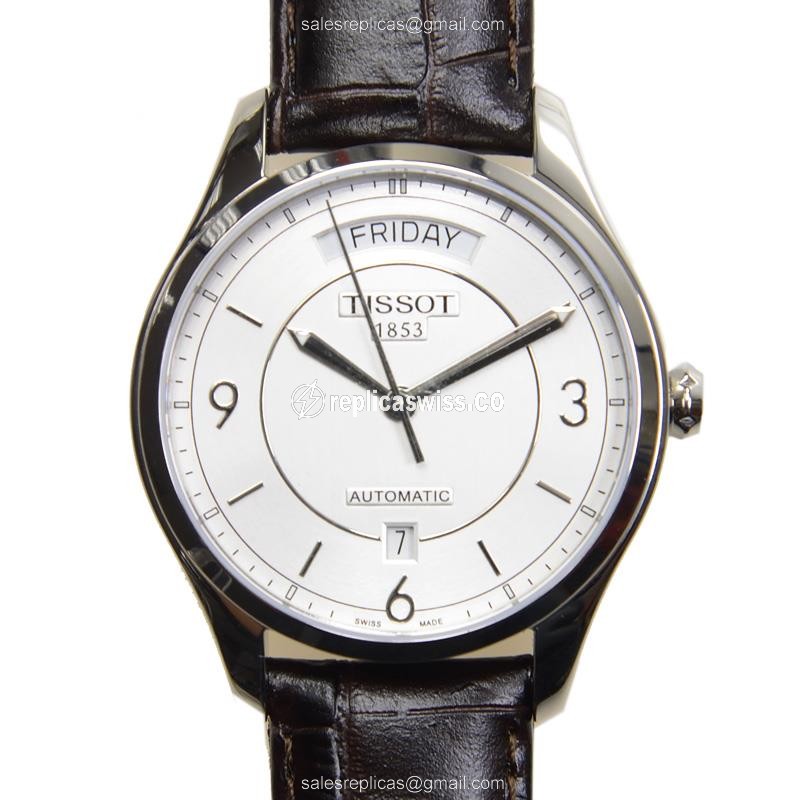 Luxurious Tissot T-CLASSIC Replica Watch | Automatic Movement, White Dial, Brown Leather Strap