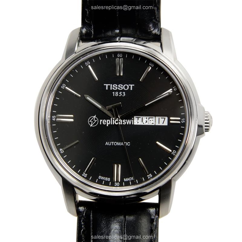 Luxurious Tissot T-Classic Replica Watch | Black Dial, Automatic Movement, Genuine Leather Strap