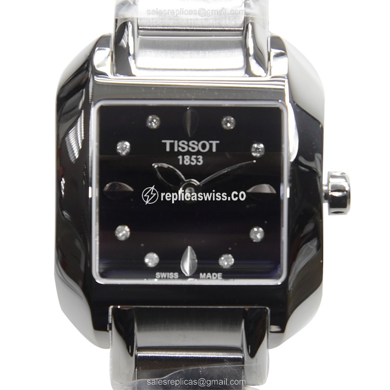 Luxurious Tissot T-LADY Replica, Black Dial, Swiss Quartz Movement, Steel Case Watch