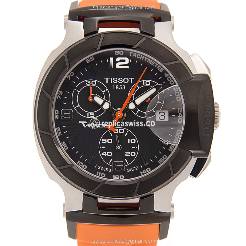 Luxurious Tissot T-SPORT Quartz Replica with Black Dial & Rubber Strap, Elegant Steel Case Watch