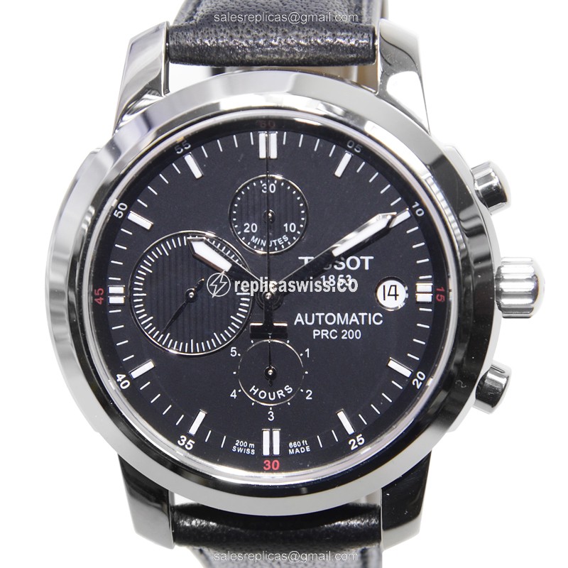 Luxurious Tissot T-SPORT Replica with Automatic Movement & Sleek Black Dial on Genuine Leather