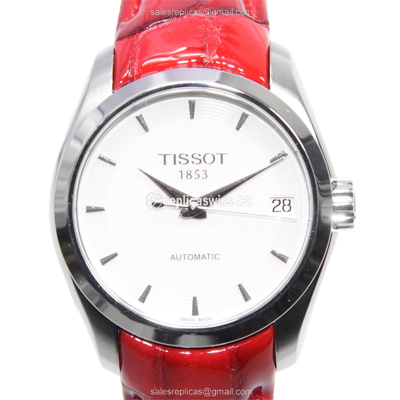 Luxurious Tissot T-TREND Replica Watch | Automatic Movement, Silver Dial & Red Leather Strap
