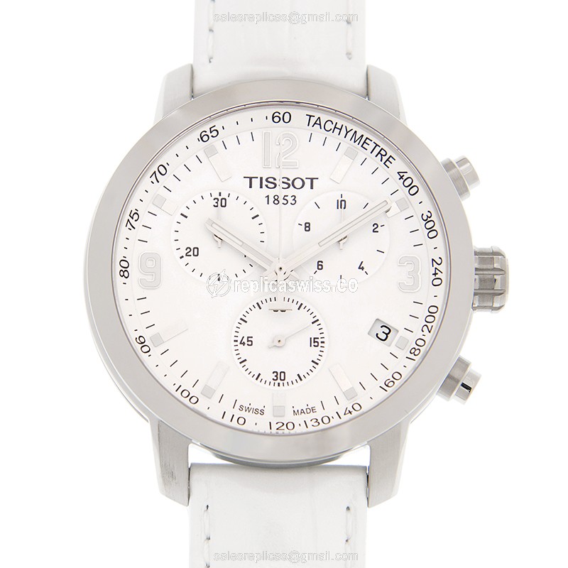 Luxurious Tissot T055.417.16.017.00 T-SPORT Replica with White Dial Leather Strap Watch