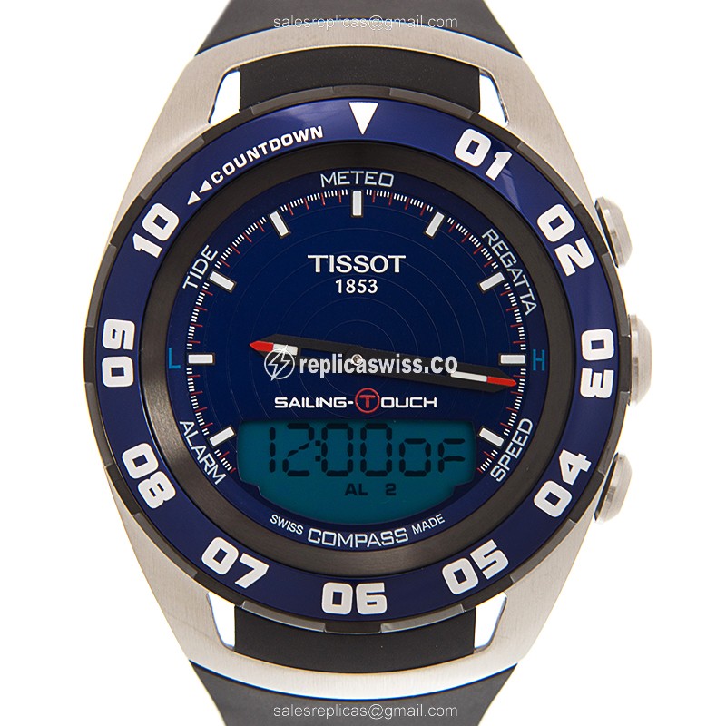 Luxurious Tissot TOUCH Quartz Replica, Blue Dial & Steel Case, Elegant Rubber Strap Watch