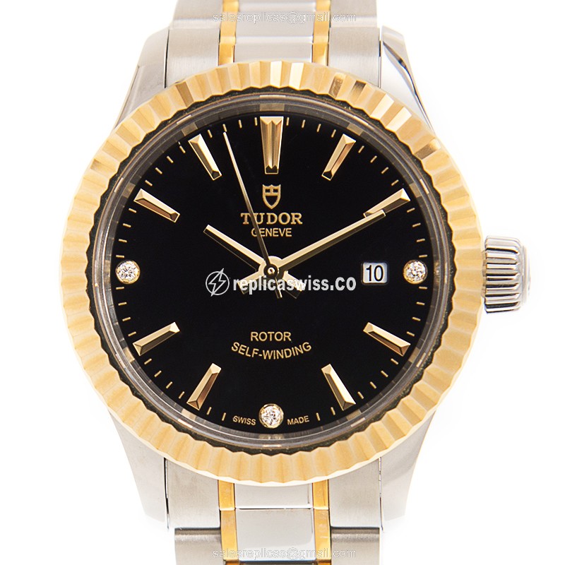 Luxurious Tudor 12113-65013-369DI-BK Automatic Replica, Black Dial & 18kt Gold Case Watch