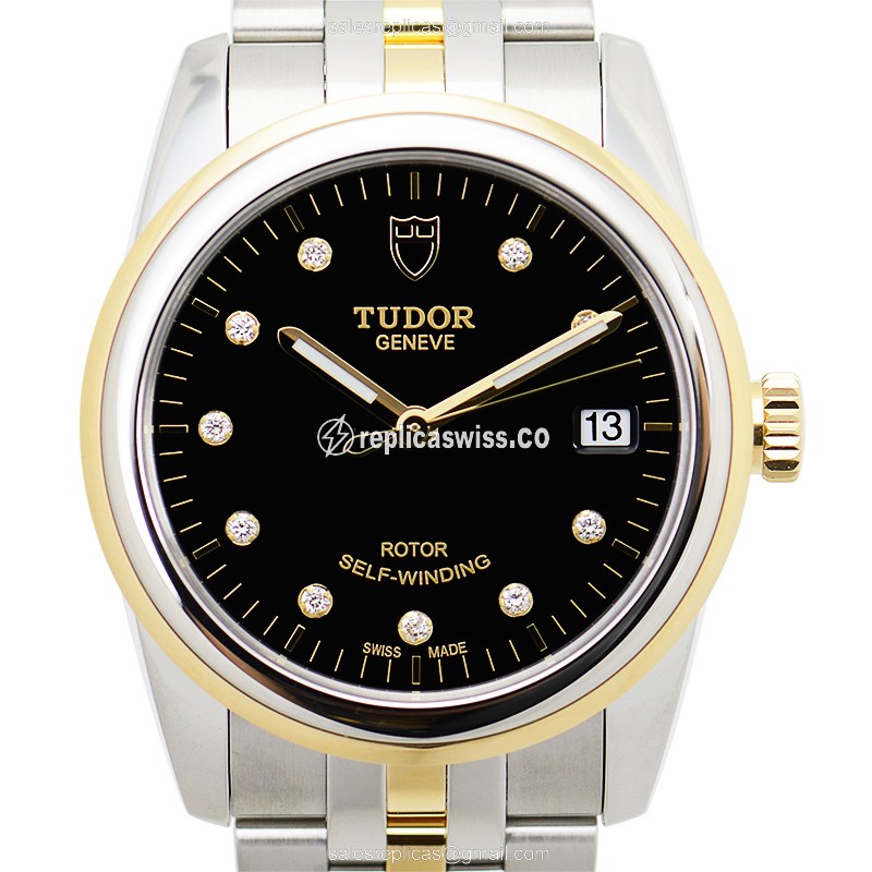 Luxurious Tudor Glamour Date Replica | Black Dial & Steel Case, Automatic Movement Watch