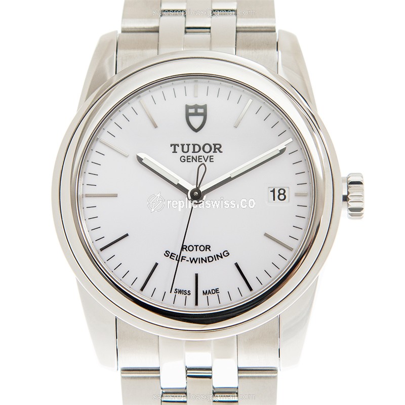 Luxurious Tudor Glamour Date Replica with White Dial Stainless Steel Case Watch