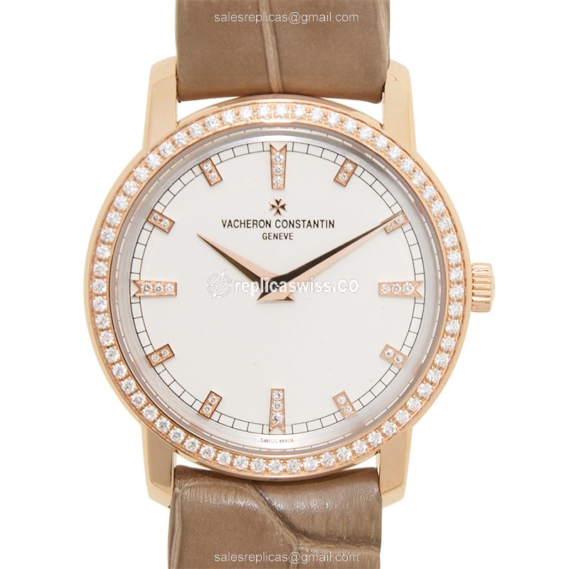 Luxurious Vacheron Constantin Traditionnelle Replica, 18kt Rose Gold Case, White Dial, Genuine