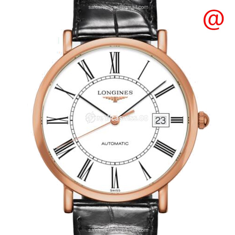 Luxurious White Dial Automatic Longines L4.787.8.11.4 Replica in 18kt Gold with Alligator Strap