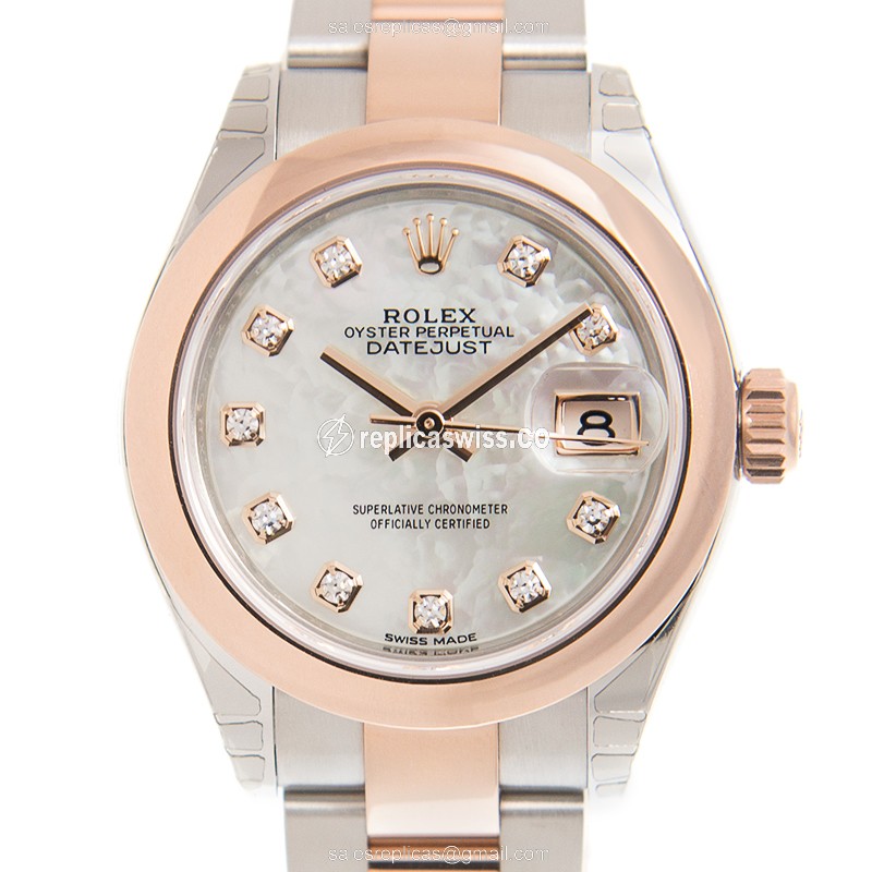 Luxurious White Dial Lady Datejust Replica by Rolex, Automatic Movement & 18kt Steel Case Watch