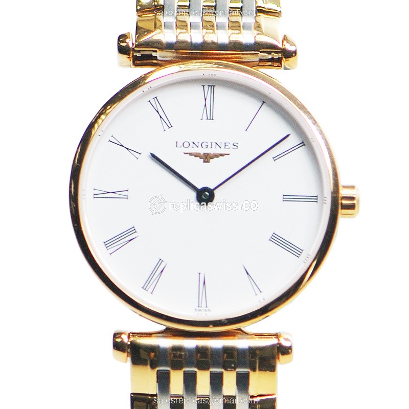 Luxurious White Dial Longines L4.209.1.11.7 Replica, 18kt Gold Case & Steel Strap Watch