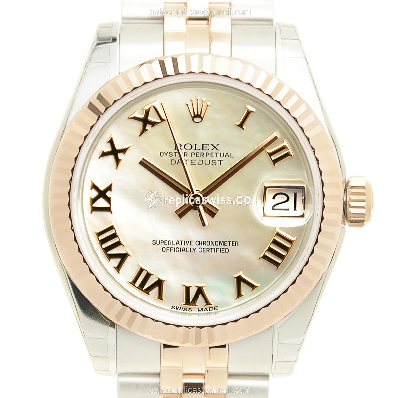 Luxurious White Dial Rolex Lady Datejust Replica in 18kt Steel Rose Gold Case Watch