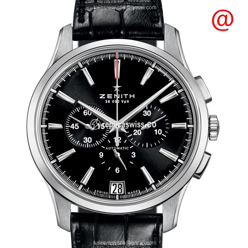 Luxurious Zenith Captain Replica Watch in Black Dial Stainless Steel Case with Automatic