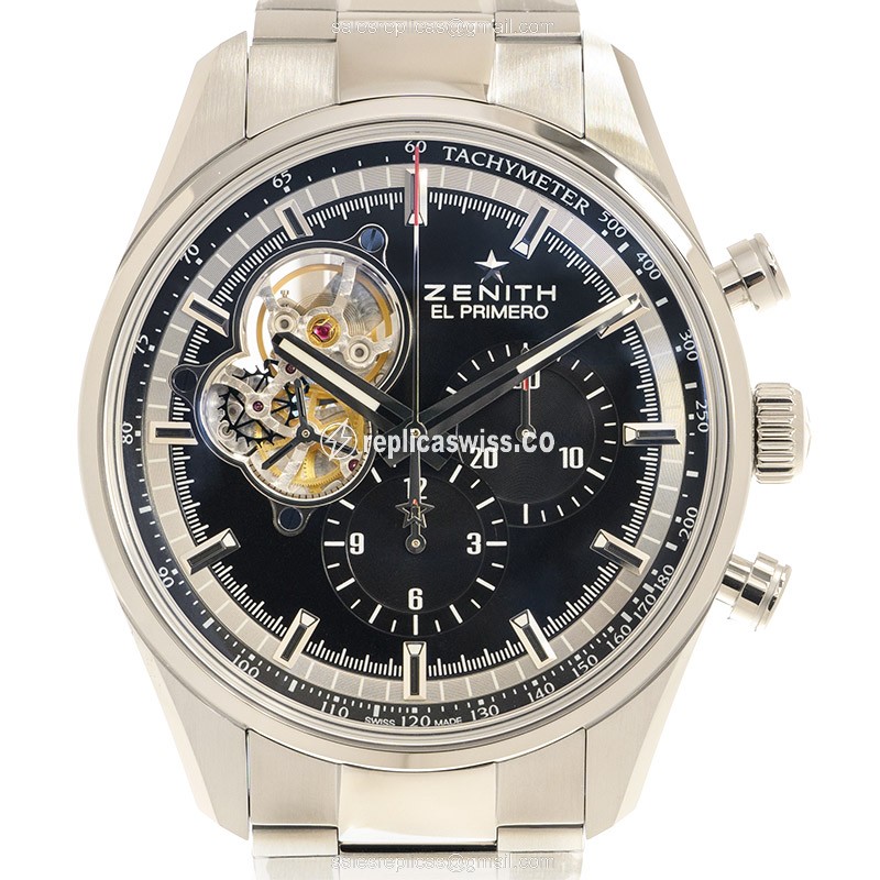 Luxurious Zenith Chronomaster Replica in Stainless Steel & Black Dial, Automatic Movement Watch