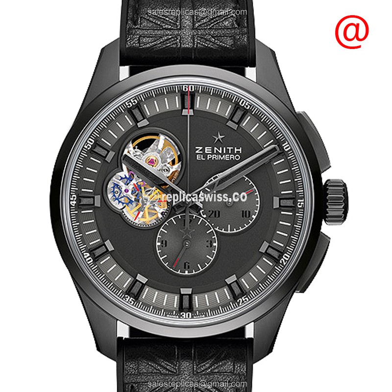 Luxurious Zenith El Primero Automatic Replica, Black Titanium Case, Black Band Watch