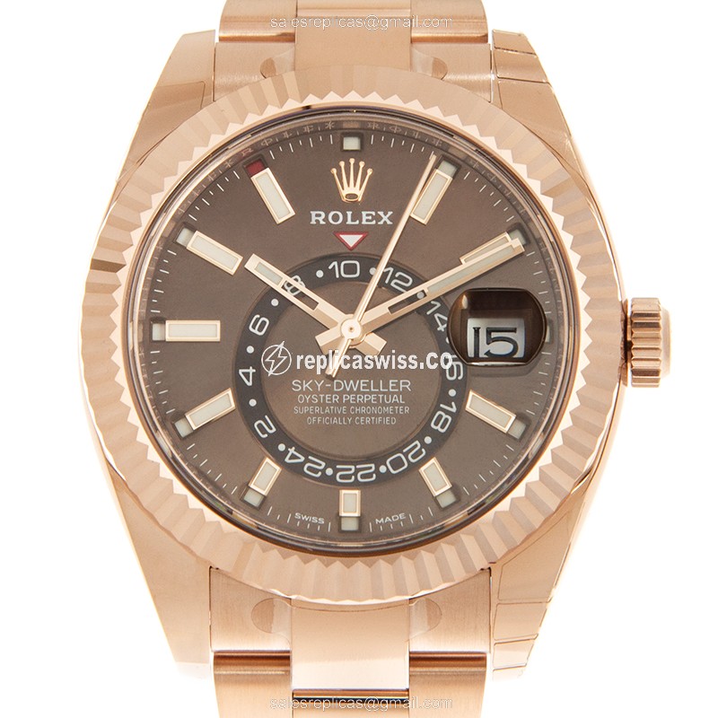 Luxury 326935BRWTBAR Rolex Sky-Dweller Replica in 18kt Gold Case with Brown Dial & Automatic