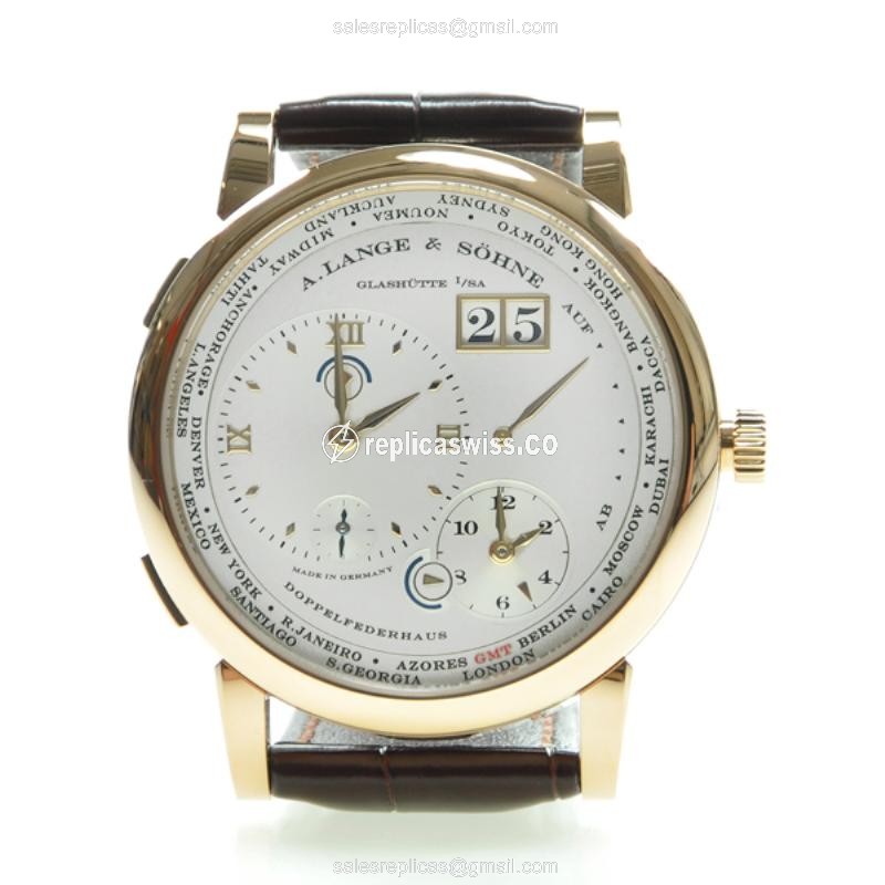 Luxury A Lange & Sohne 116.032 Grand Lange Manual Wind Replica, White Dial, 18kt Gold Case & Brown