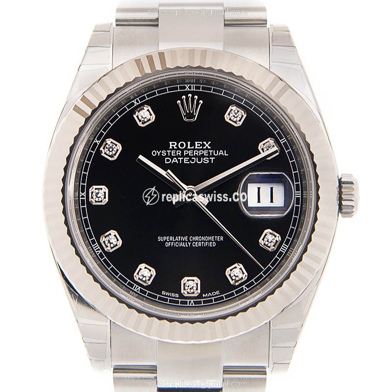 Luxury Black Dial Rolex DATEJUST 126334-0011 Replica, Automatic Steel Case & Silver Band Watch