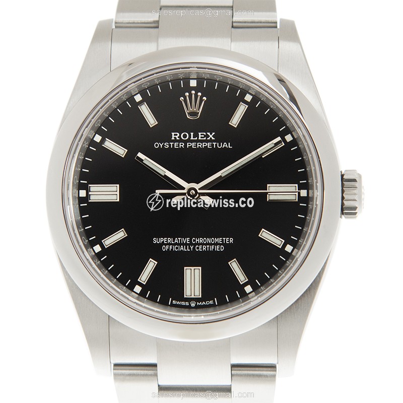Luxury Black Dial Rolex Oyster Perpetual Automatic Steel Watch with Crystal Bezel
