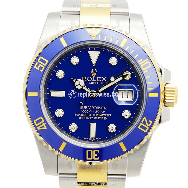 Luxury Blue Dial Rolex Submariner Replica, Automatic Movement, 18kt Steel Case & Clasp Watch