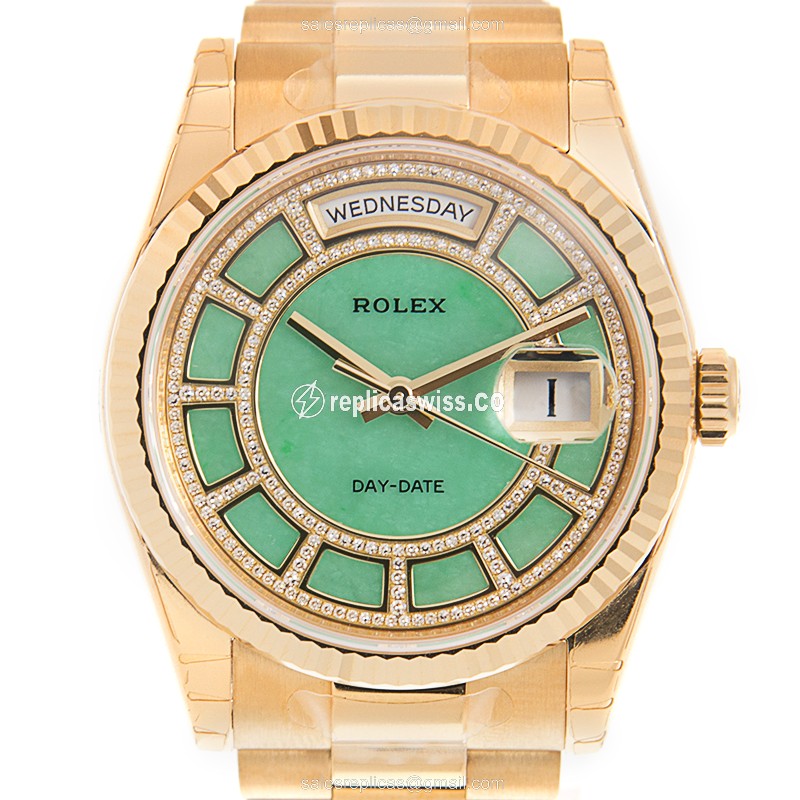 Luxury Green Dial Rolex 118238GNJADECAROUSELDIA Replica with Automatic Movement & 18kt Gold Case