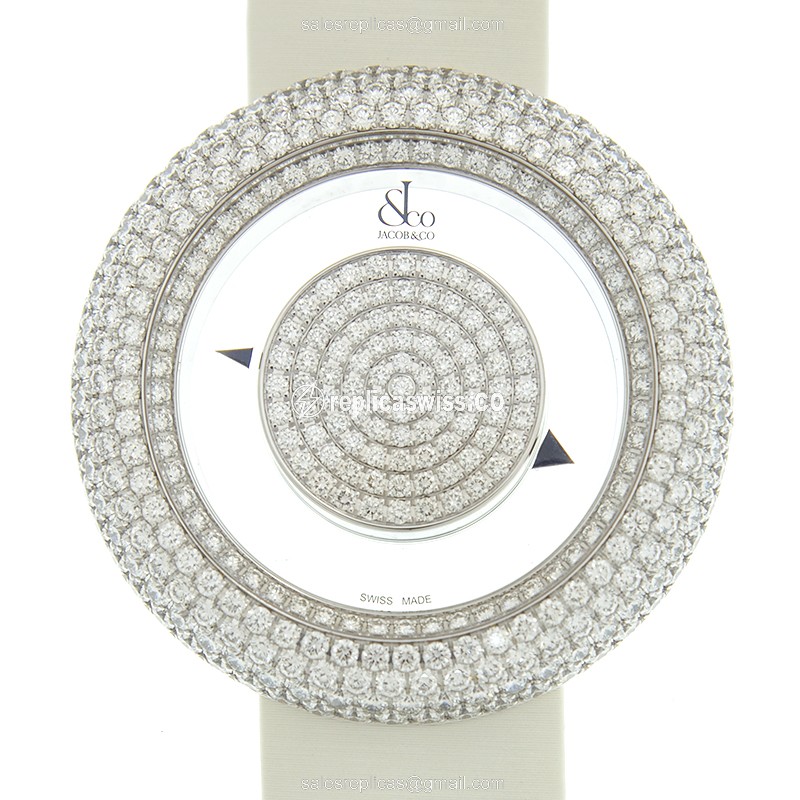Luxury Jacob & Co BM556.30 Replica with Silver Dial, Silk Strap, 18kt White Gold Case Watch