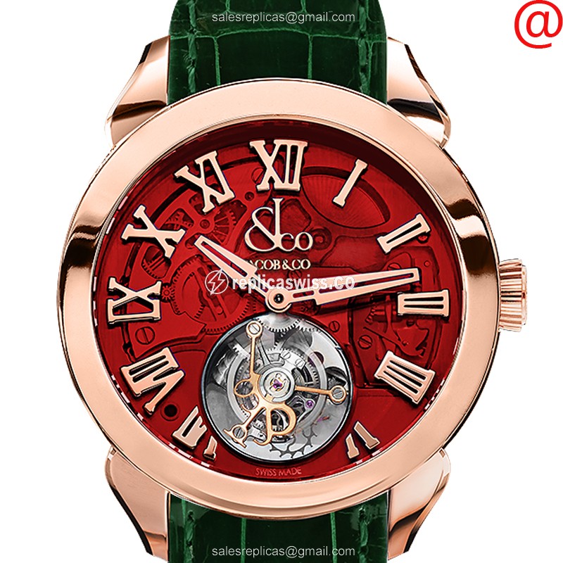 Luxury Jacob & Co PT520.40.NS.QR.A Palatial in 18kt Gold, Manual Wind with Red Dial & Alligator