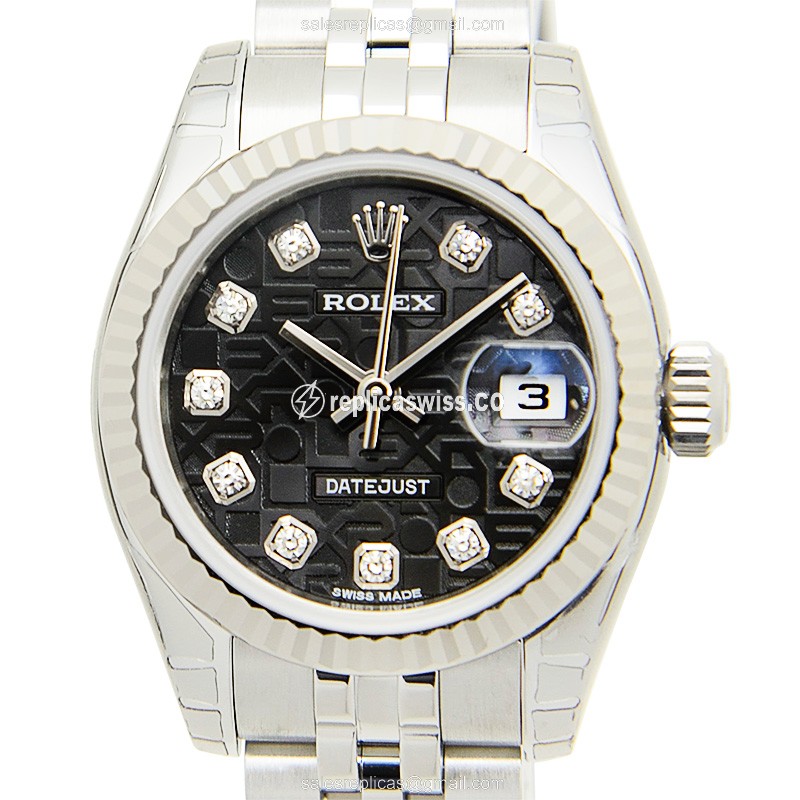 Luxury Lady Datejust Replica by Rolex: Black Dial, Automatic Movement, Stainless Steel & 18kt White