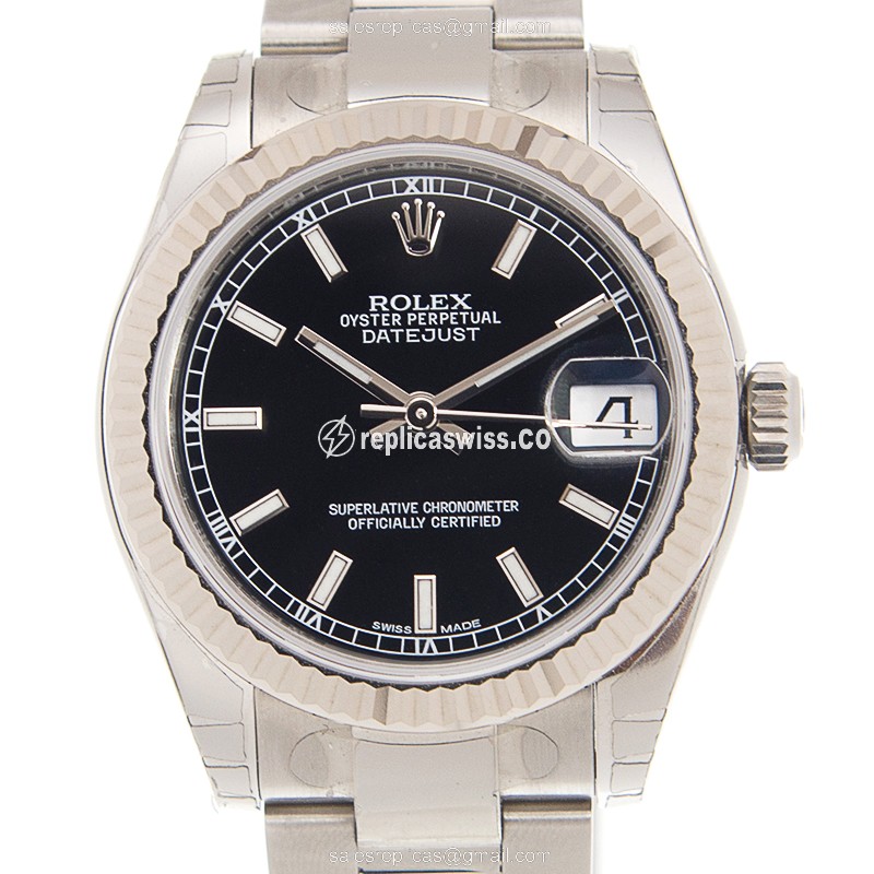 Luxury Lady Datejust Rolex Replica in 18kt Gold & Black Dial, Automatic Movement Watch