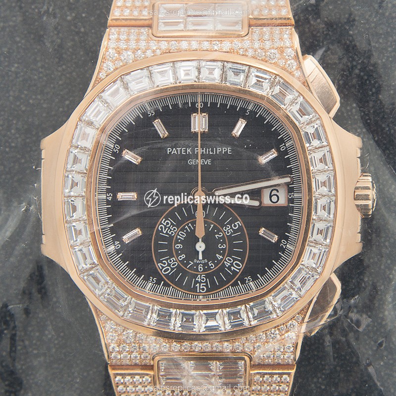 Luxury Patek Philippe 5980/1400R-011 Nautilus Replica in 18kt Rose Gold & Diamond Accents Watch