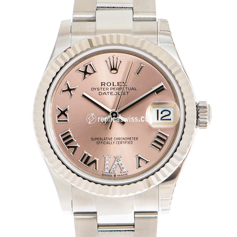 Luxury Pink Dial Rolex Datejust Replica in 18kt White Gold & Stainless Steel Case, Automatic