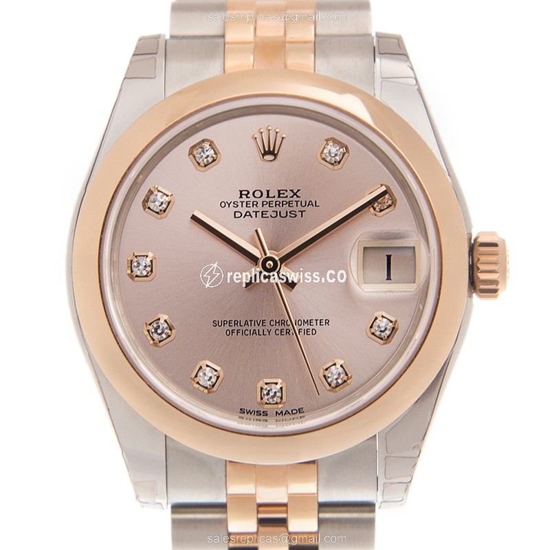 Luxury Rolex Datejust 178241G Replica, Automatic Pink Dial & 18kt Steel Case Watch