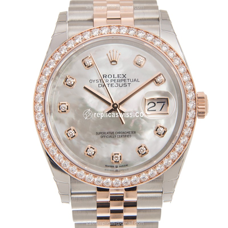 Luxury Rolex DATEJUST Replica in 18kt Rose Gold, Automatic Movement, White Dial Watch