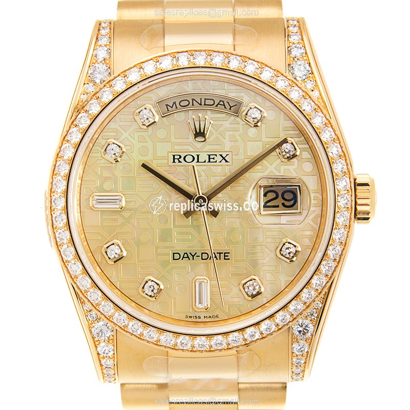 Luxury Rolex Day-Date 118388A Replica in 18kt Gold, Automatic Movement & Exquisite Diamond Bezel