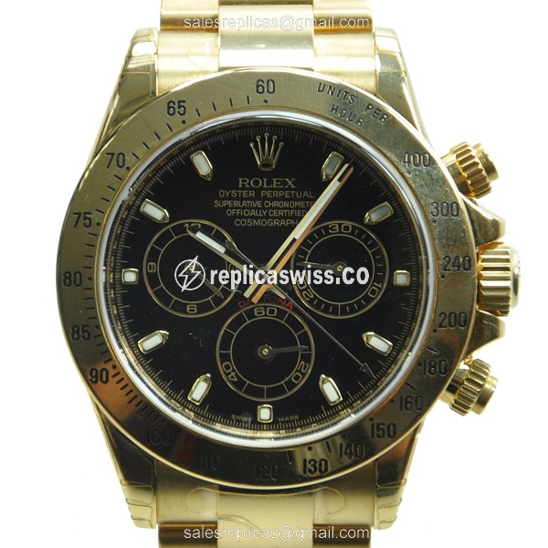 Luxury Rolex Daytona 116528 Replica, Automatic Movement, Black Dial & 18kt Gold Case Watch