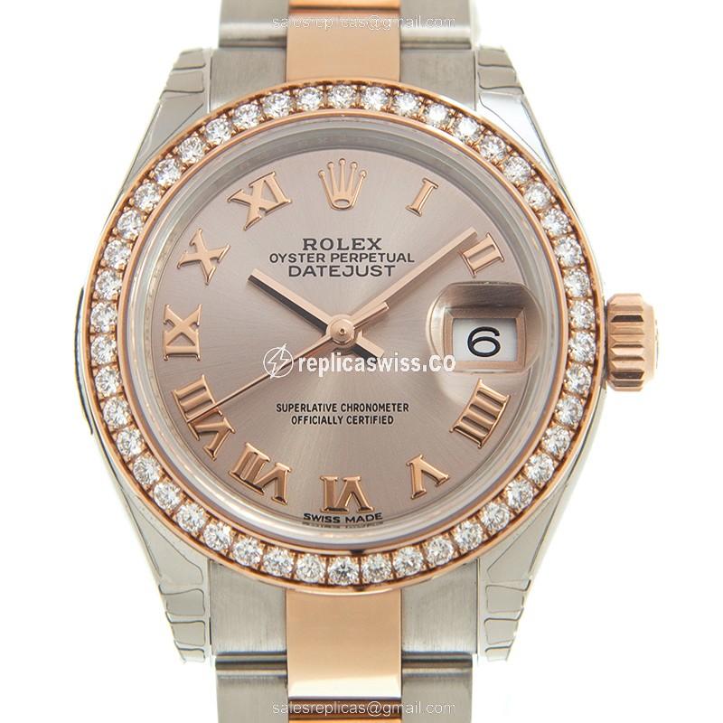 Luxury Rolex Lady Datejust Replica, Automatic, 18kt Gold Pink Dial & Steel Bracelet Watch