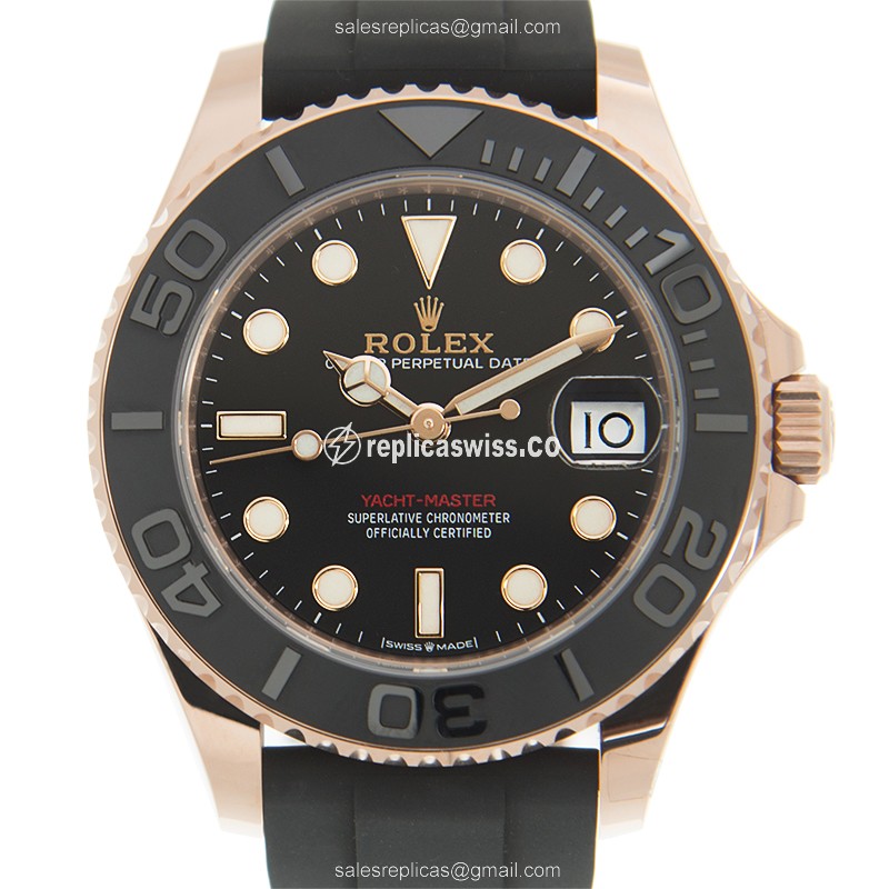 Luxury Rolex Yacht Master 268655-0010 Replica in 18kt Rose Gold with Black Dial & Automatic