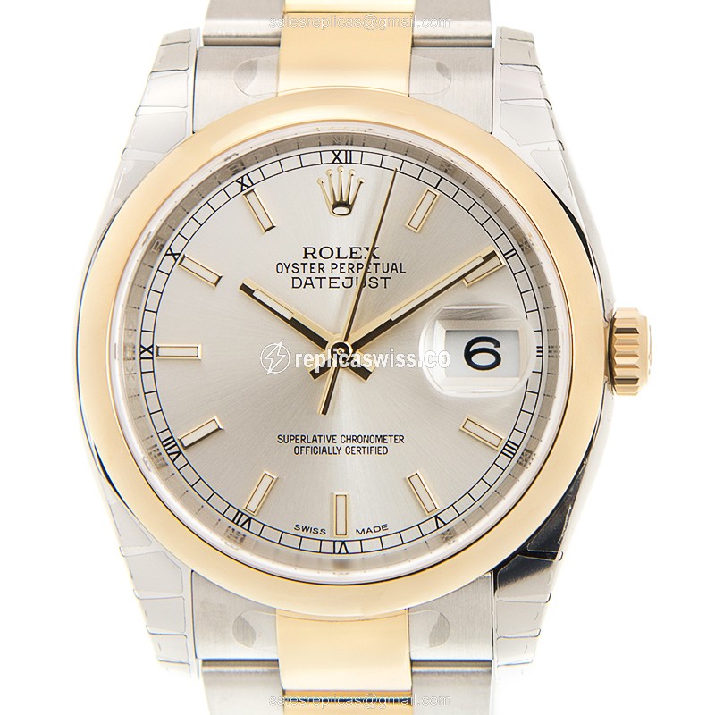 Luxury Silver Dial Rolex 116203SV_O Datejust Replica in 18kt Gold & Steel Case Watch