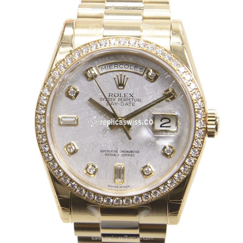Luxury White Dial 18kt Gold Rolex 118348METEA Replica with Automatic Movement Watch