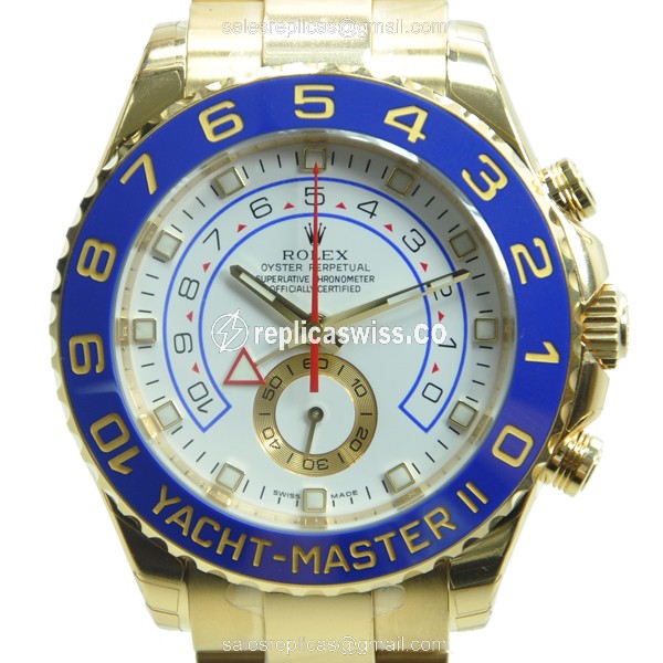 Luxury White Dial Rolex 116688 Yacht Master II Automatic, 18kt Gold Case & Bracelet Watch