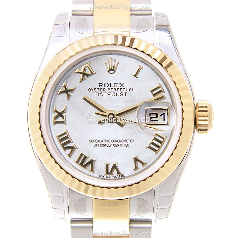 Luxury White Dial Rolex Datejust Lady Replica, Automatic Movement & 18kt Gold Case Watch