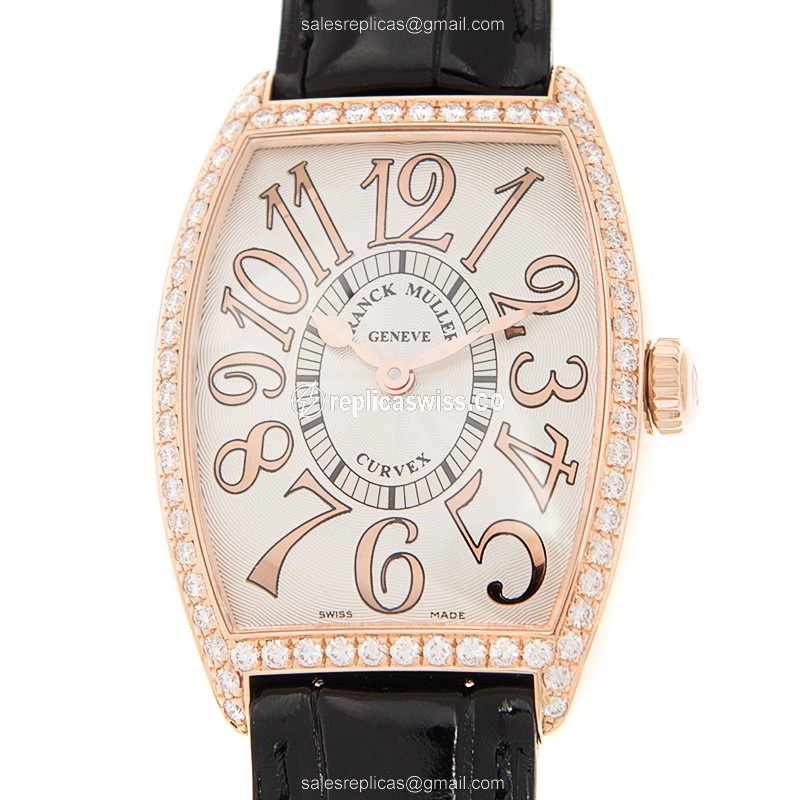 Master Banker by Franck Muller, White Dial Automatic Quartz Replica with Black Alligator Strap Watch